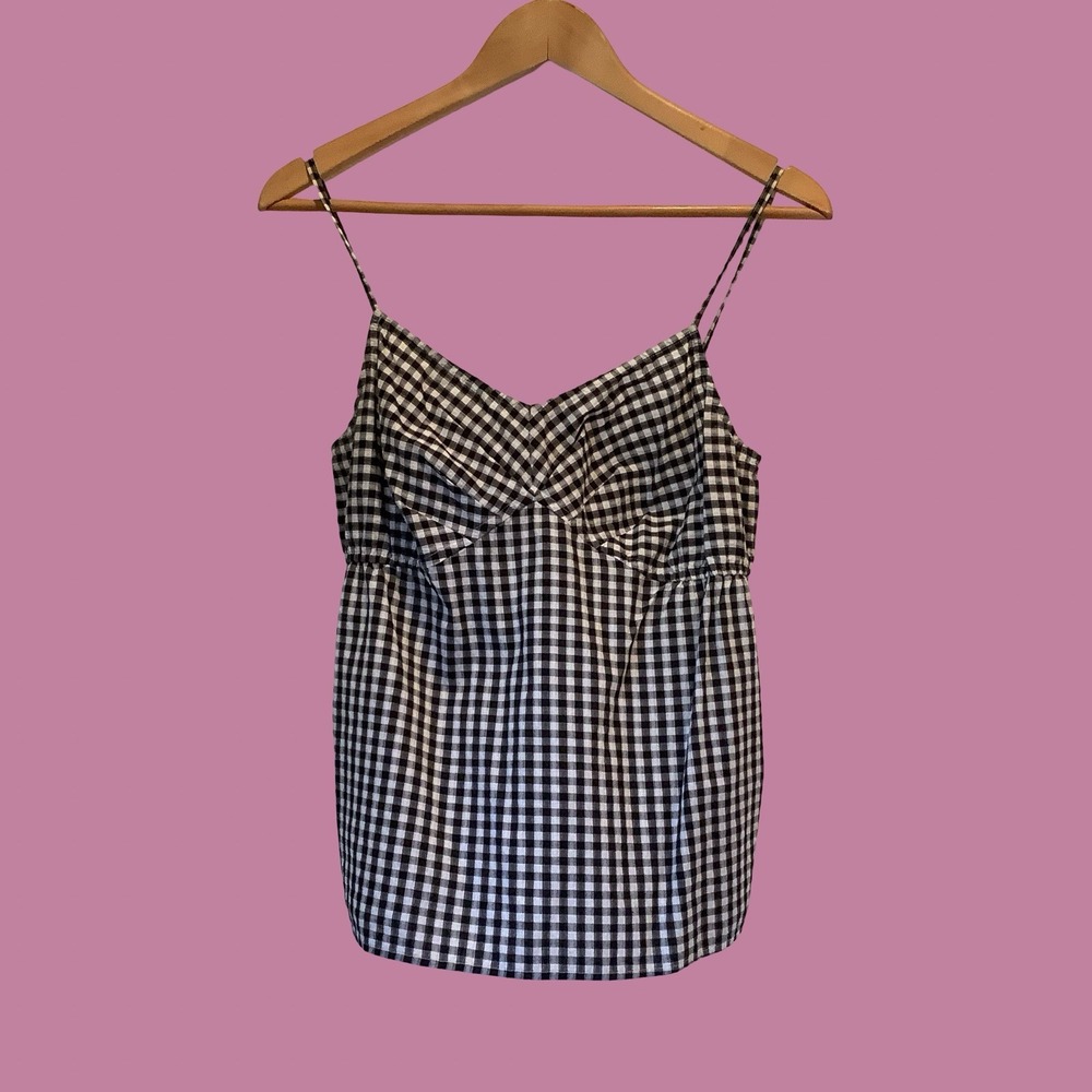 Ann Taylor Black & White Check Cami Cotton Tank Summer Sexy Crop Top Sz 4 Cute